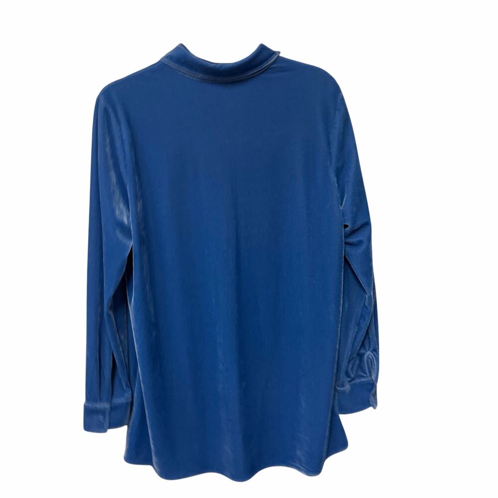 Soft Surroundings Blue Velour Long Sleeve Button Up Top Womens Medium Lagenlook - Picture 7 of 7